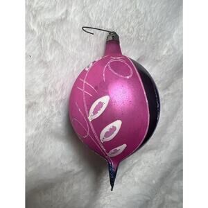 Mercury Glass Christmas‎ Ornament Pink Blue Green Stripes White Glitter Poland